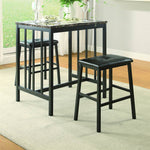 Edgar 3-Pc Black Bi-Cast Vinyl/Wood Counter Height Set