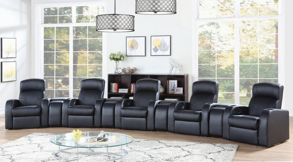 Cyrus 9-Pc Black Leather Manual Recliner Home Theater Set