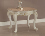 Chantelle Pearl White Wood Rectangular End Table with Marble Top