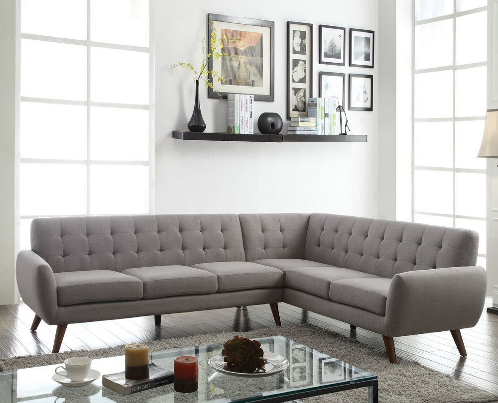 Essick Light Gray Linen Button Tufted Sectional Sofa