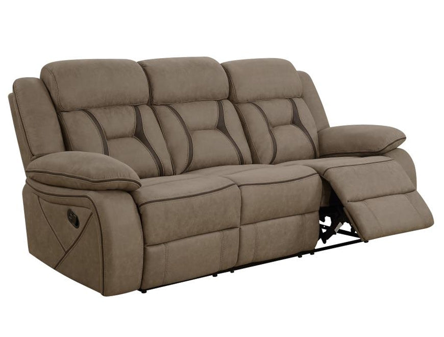 Higgins Tan Coated Microfiber Manual Recliner Sofa