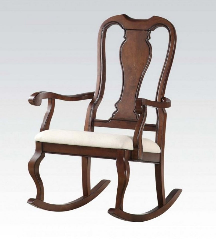 Sheim Beige Fabric/Cherry Wood Rocking Chair