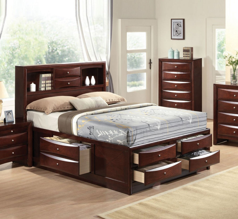 Ireland Espresso Wood Queen Bookcase Bed