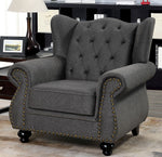 Ewloe Dark Gray Linen Button Tufted Chair