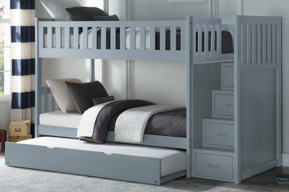 Orion Gray Wood Twin Bunk Bed with Trundle & Storage