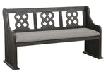 Arasina Gray Fabric/Distressed Dark Pewter Dining Bench