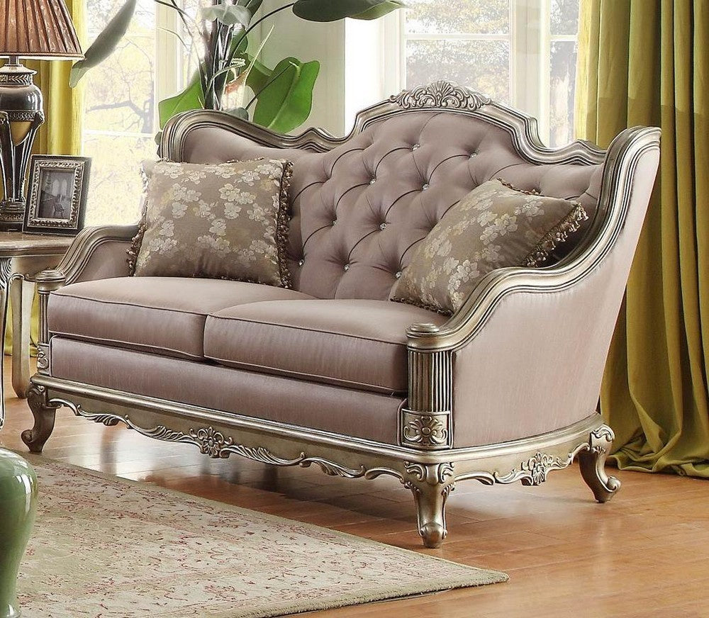 Florentina Taupe Silk-Like Fabric Loveseat