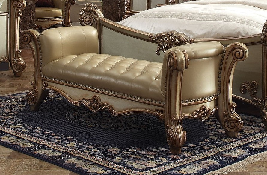 Vendome Gold Patina Wood/Bone PU Leather Bench