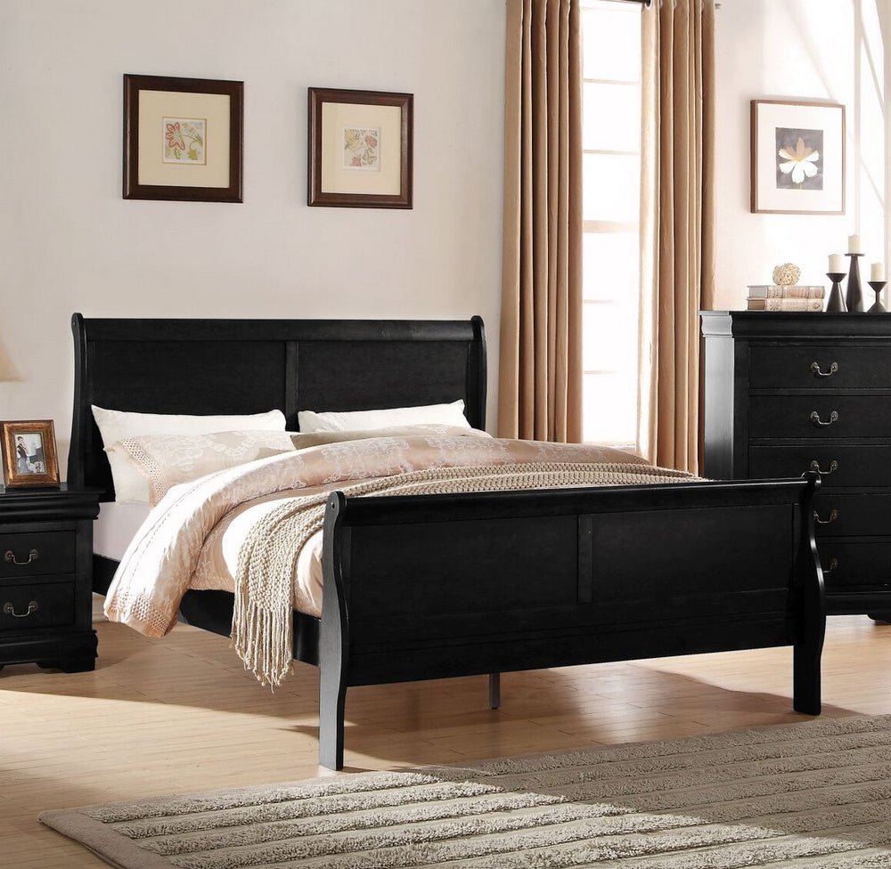 Louis Philippe Black Wood Queen Sleigh Bed