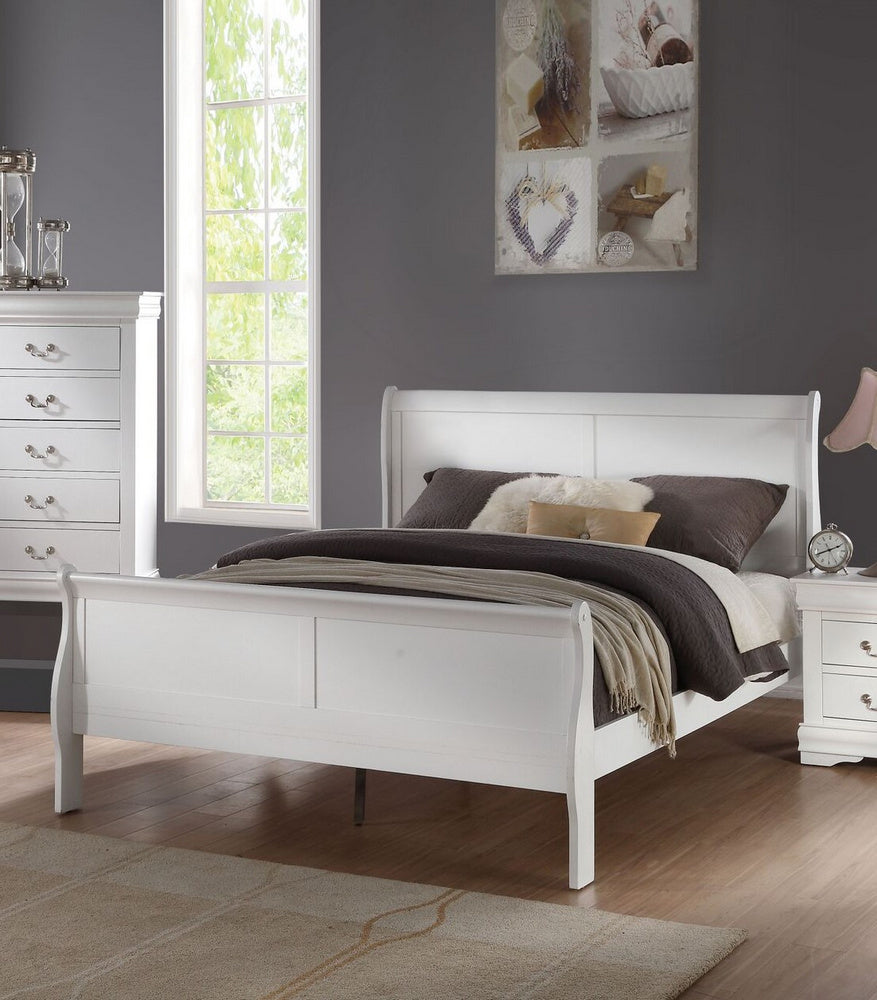 Louis Philippe White Wood Queen Sleigh Bed