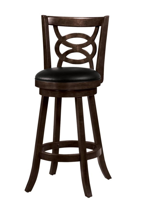 Sanchia 2 Espresso Wood/Black Leatherette Bar Stools