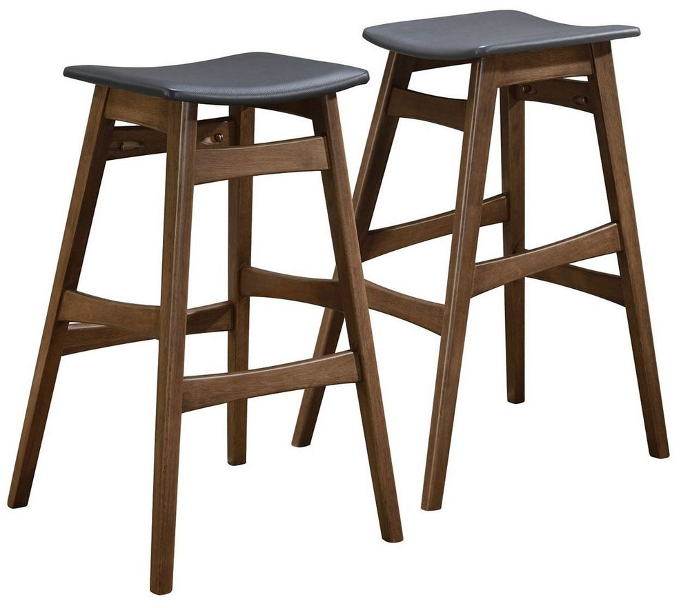 Barra 2 Natural Walnut Wood Bar Stools with Grey Seat