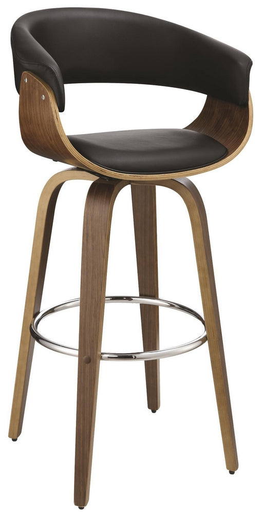 Zion Black Leatherette/Walnut Wood Swivel Bar Stool