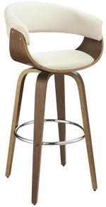 Zion Ecru Leatherette/Walnut Wood Swivel Bar Stool