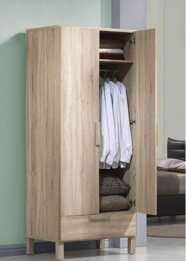 Odella Light Oak Wood Wardrobe with 1 Drawer