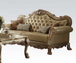 Dresden Bone PU Leather/Gold Patina 2-Seat Sofa with 4 Pillows