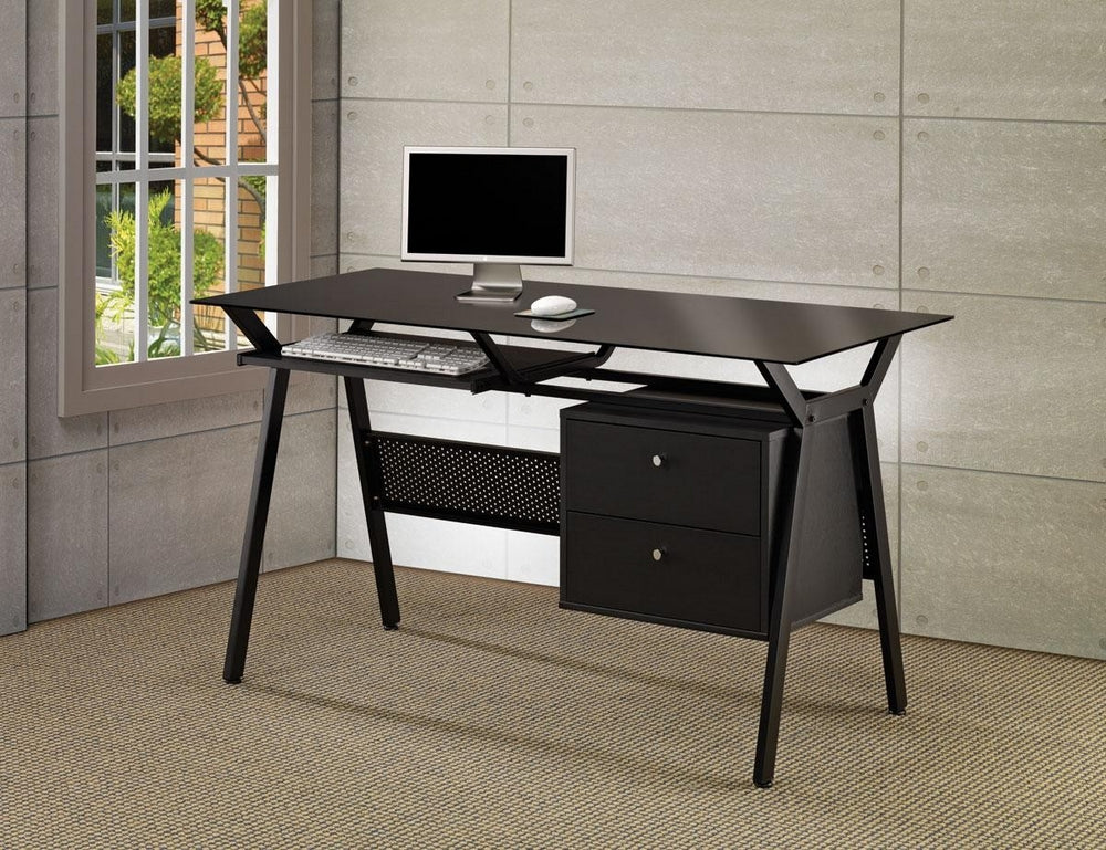 Zlatica Black Wood Computer Desk with Black Glass Top