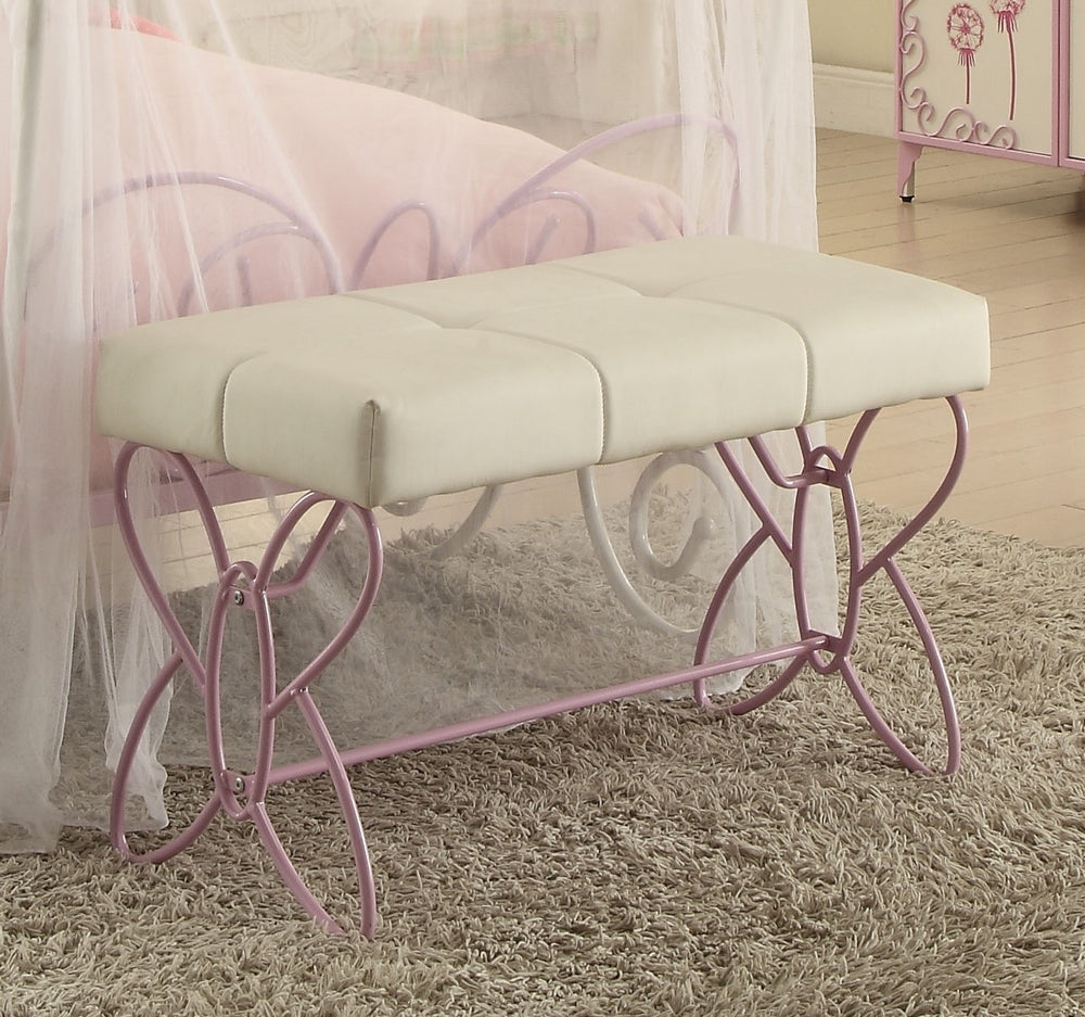 Priya II White PU Leather/Light Purple Metal Bench