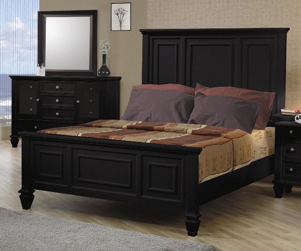 Sandy Beach Black Wood King Panel Bed