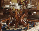 Dresden Cherry Oak Wood Dining Table with Round Glass Top