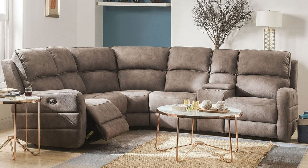 Olwen 6-Pc Mocha Nubuck Power Recliner Sectional Sofa