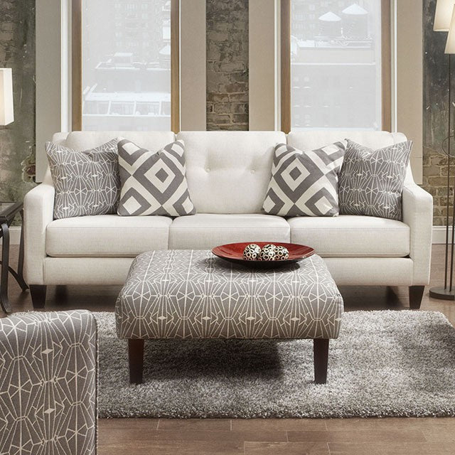 Parker Contemporary Ivory Fabric Sofa