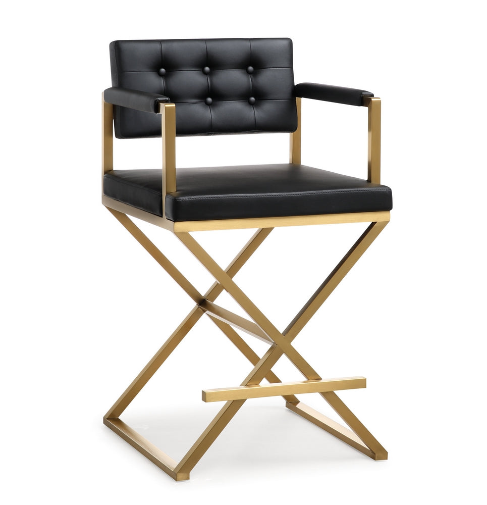 Director Black Vegan Leather/Gold Steel Counter Stool