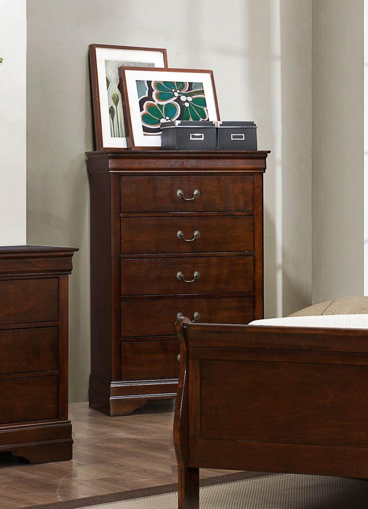 Mayville 5-Drawer Brown Cherry Wood Chest