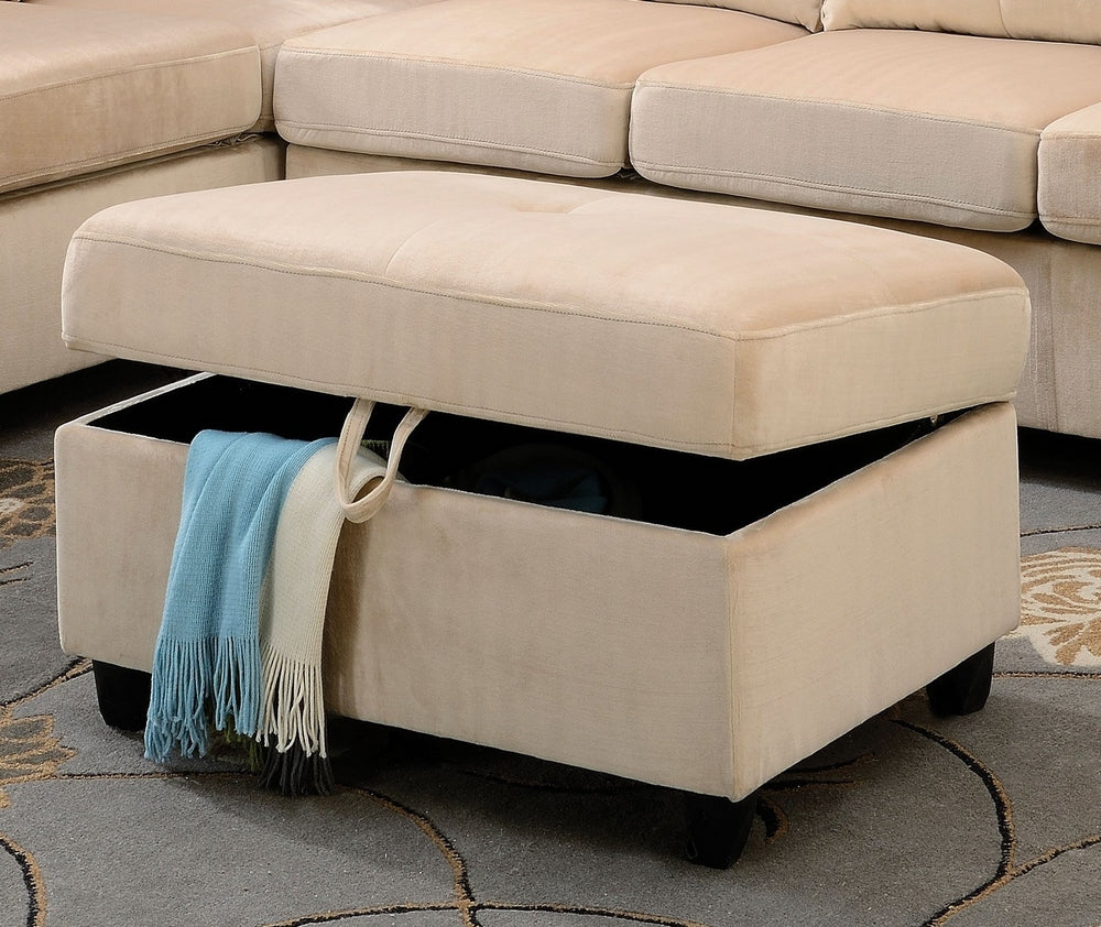 Belville Beige Velvet Ottoman with Storage