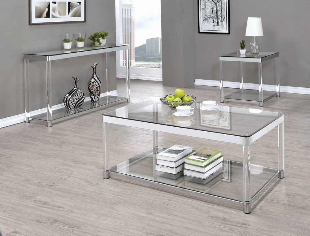 Adriana 3-Pc Chrome & Acrylic Table Set with Glass Top