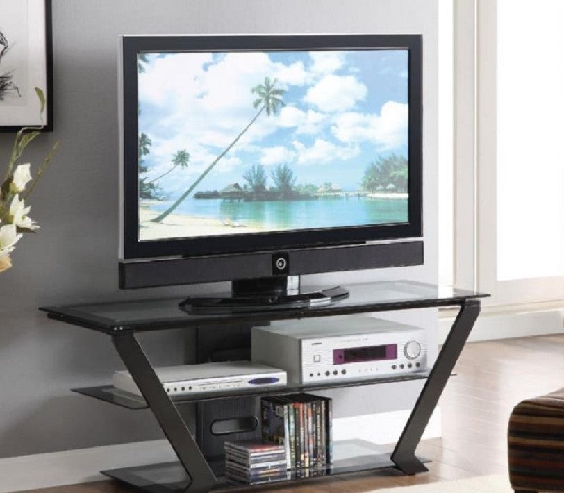 Alessa Contemporary Black Metal TV Stand with Glass Top