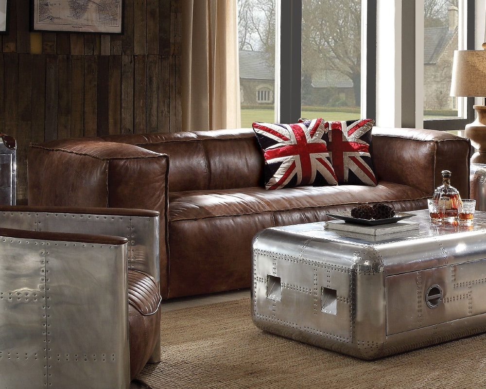 Brancaster Retro Brown Top Grain Leather Sofa (Oversized)