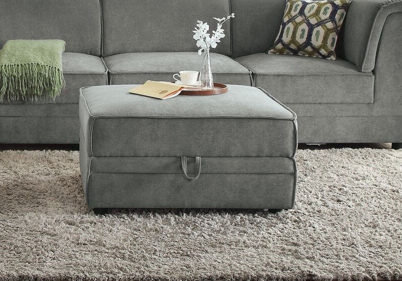 Bois Gray Velvet Ottoman with Storage