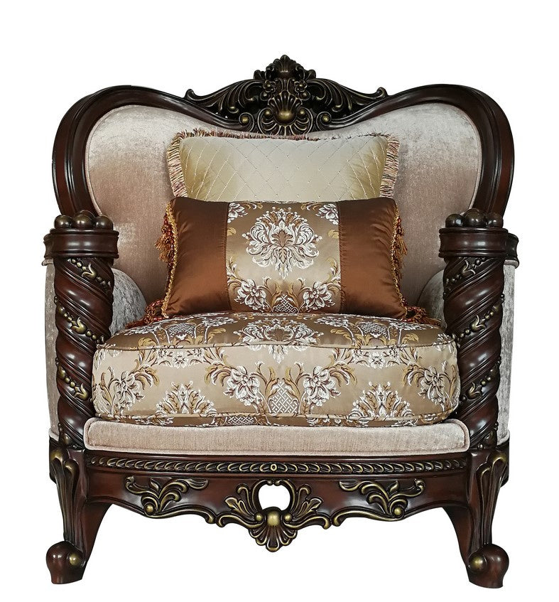 Devayne Dark Walnut Fabric Wingback Style Chair