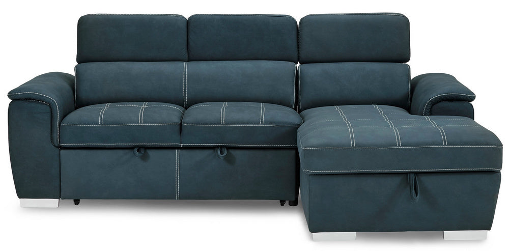 Ferriday 2-Pc Blue Fabric RAF Sectional w/Pull-Out Bed