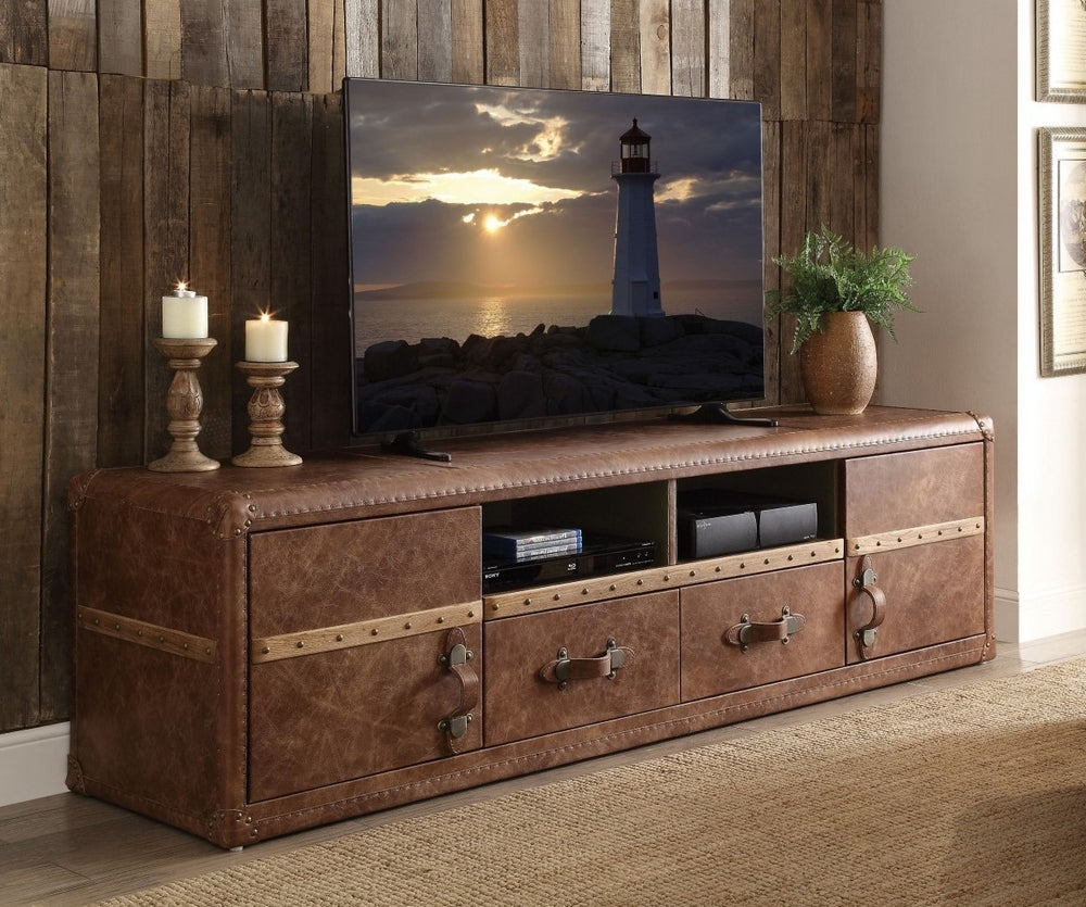 Aberdeen Vintage Dark Brown Top Grain Leather TV Stand