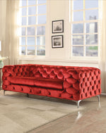 Adam Red Velvet Loveseat with Highshelter Armrest