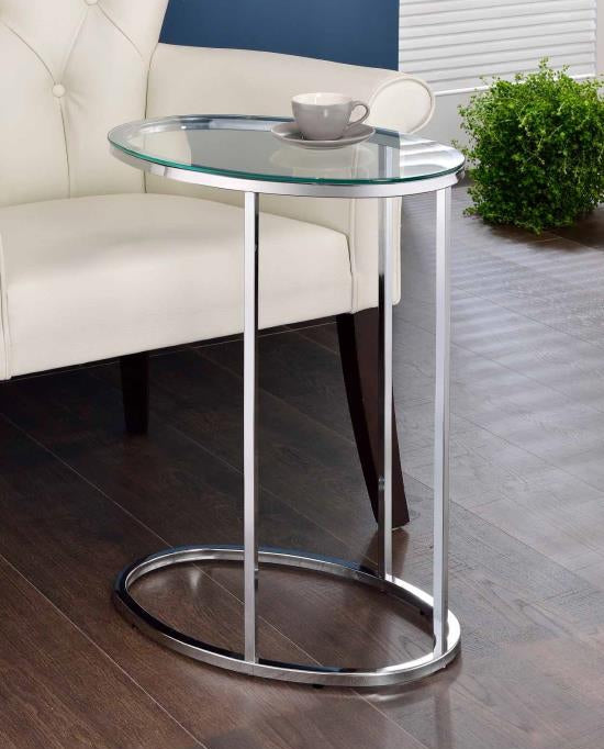 Aleela Chrome Finish Metal Snack Table with Glass Top