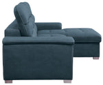 Alfio 2-Pc Blue Fabric RAF Sectional with Pull-Out Bed