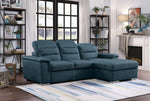 Alfio 2-Pc Blue Fabric RAF Sectional with Pull-Out Bed