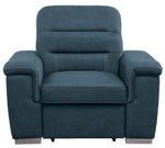 Alfio Blue Fabric Chair with Pull-Out Ottoman