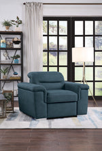 Alfio Blue Fabric Chair with Pull-Out Ottoman