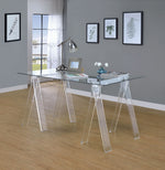 Amaturo Clear Acrylic Sawhorse Writing Desk with Glass Top