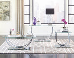 Amore Chrome Glass Sofa Table with U-Shaped Base