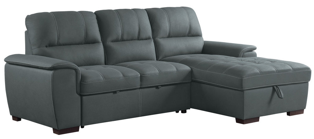 Andes 2Pc Gray Fabric RAF Sectional Sofa w/Pull-Out Bed