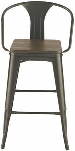 Angelino 2 Matte Black Metal Bar Stools with Dark Elm Seat