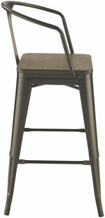 Angelino 2 Matte Black Metal Bar Stools with Dark Elm Seat