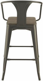 Angelino 2 Matte Black Metal Bar Stools with Dark Elm Seat