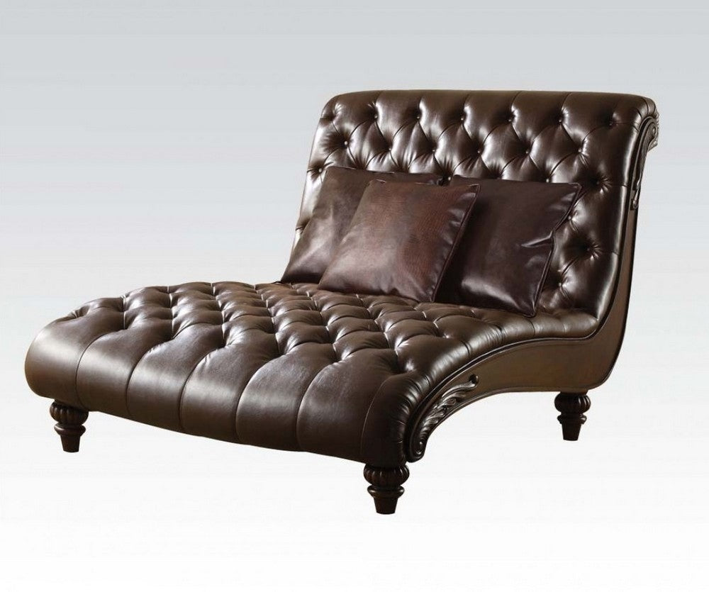 Anondale 2-Tone Brown PU Leather Chaise with 3 Pillows