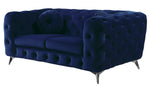 Atronia Blue Fabric Button Tufted Loveseat